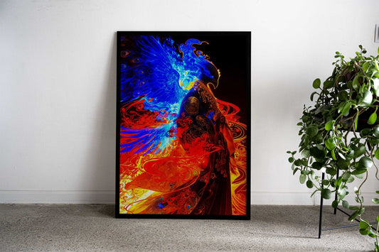 Tengu Phoenix in Flames Asian Style Poster | Wall Art for Home & Office | High-Quality Print - High-Quality Visual Display