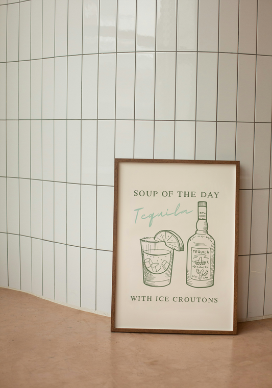 Soup Of The Day. Tequila | Olive Green and Cream | Art Print - High-Quality Premium Wall Art Decor Sticker