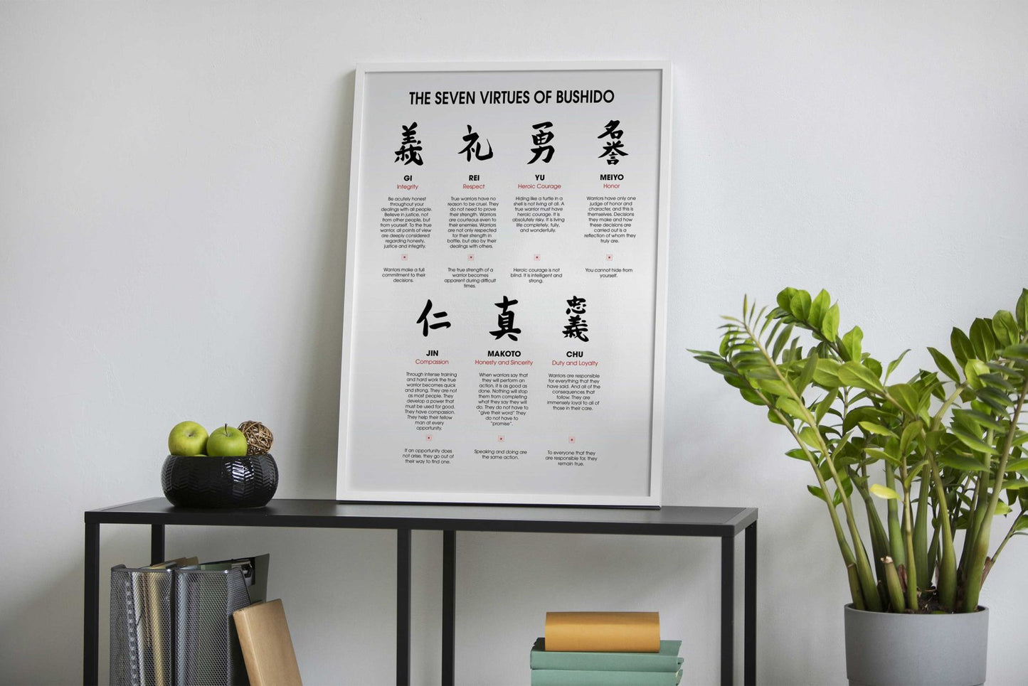 The 7 Virtues of Bushido Asian Style Poster | Wall Art for Home & Office | High-Quality Print