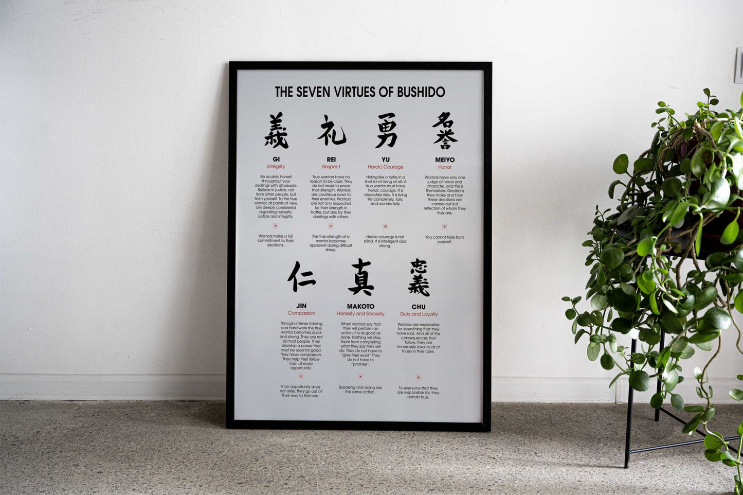 The 7 Virtues of Bushido Asian Style Poster | Wall Art for Home & Office | High-Quality Print