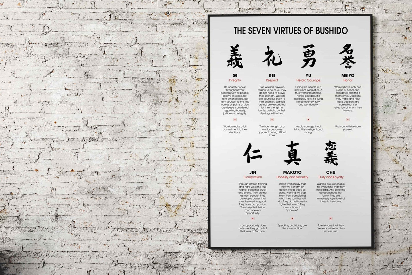 The 7 Virtues of Bushido Asian Style Poster | Wall Art for Home & Office | High-Quality Print