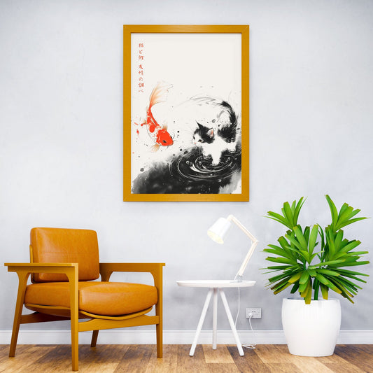 The Carp and the Cat Ink Sumi-e Asian Style Poster | Wall Art for Home & Office | High-Quality Print - High-Quality Visual Display