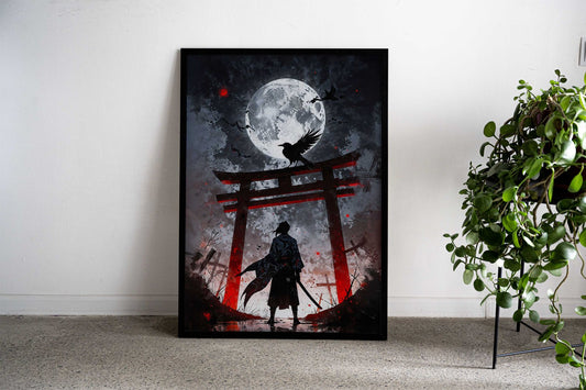 The Lone Samurai with Crow Asian Style Poster | Wall Art for Home & Office | High-Quality Print - High-Quality Visual Display