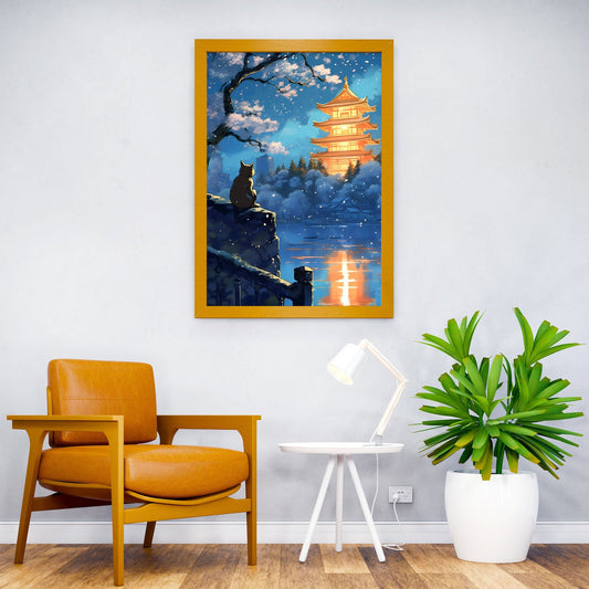 The Moon Night Cat Japan Asian Style Poster | Wall Art for Home & Office | High-Quality Print - High-Quality Visual Display