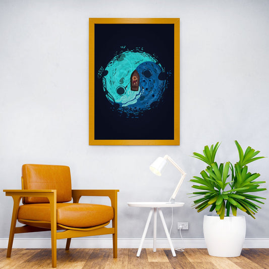 The man on the boat. Yin-yang-shaped water. Fish in the water Asian Style Poster | Wall Art for Home & Office | High-Quality Print - High-Quality Visual Display