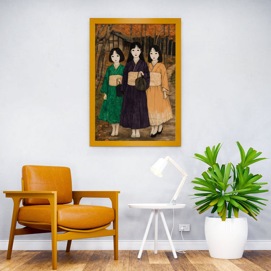 Three Girls in Kimonos Asian Style Poster | Wall Art for Home & Office | High-Quality Print - High-Quality Visual Display