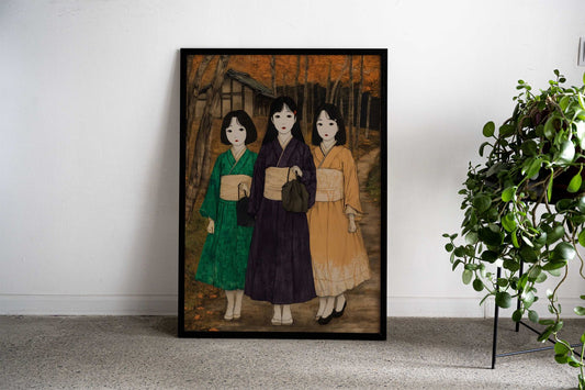 Three Girls in Kimonos Asian Style Poster | Wall Art for Home & Office | High-Quality Print - High-Quality Visual Display