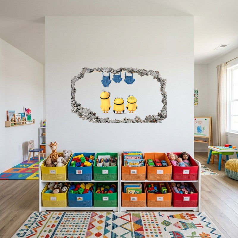 Three Minions Under Blue Overalls White 3D Wall Art Decal Sticker Kids Room Kids Room Wall Decal Sticker
