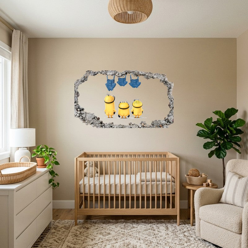 Three Minions Under Blue Overalls White 3D Wall Art Decal Sticker Kids Room Kids Room Wall Decal Sticker