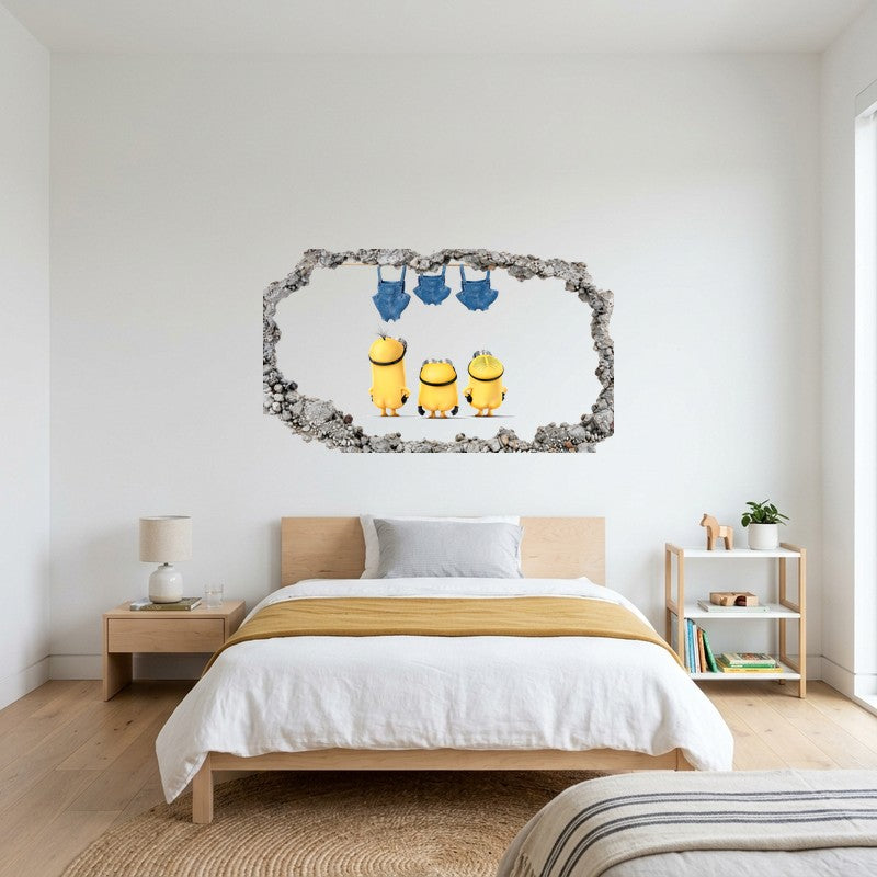 Three Minions Under Blue Overalls White 3D Wall Art Decal Sticker Kids Room Kids Room Wall Decal Sticker