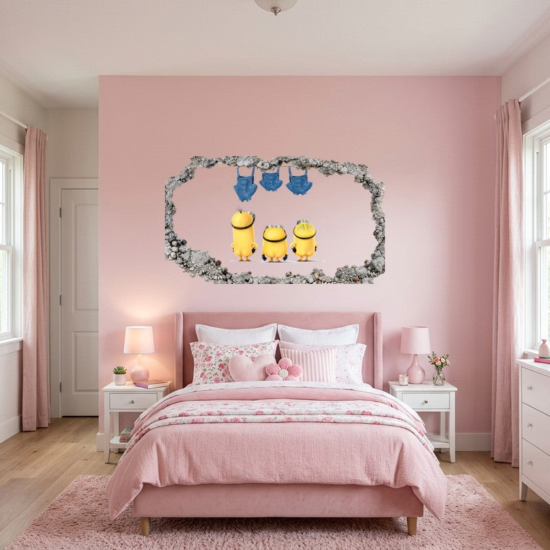 Three Minions Under Blue Overalls White 3D Wall Art Decal Sticker Kids Room Kids Room Wall Decal Sticker