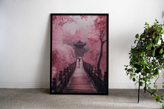 Through Cherry Blossoms Asian Style Poster | Wall Art for Home & Office | High-Quality Print - High-Quality Visual Display