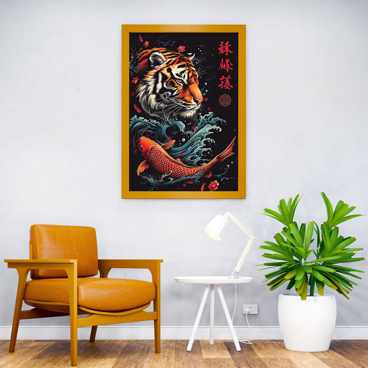Tiger Koi Wave Asian Style Poster | Wall Art for Home & Office | High-Quality Print - High-Quality Visual Display