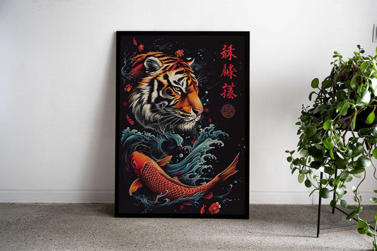 Tiger Koi Wave Asian Style Poster | Wall Art for Home & Office | High-Quality Print - High-Quality Visual Display