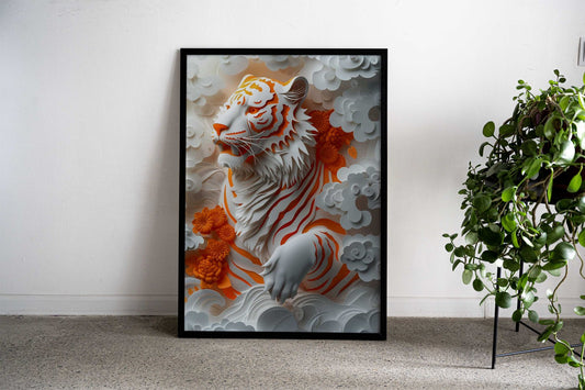 Tiger in Flourishing Cloud Asian Style Poster | Wall Art for Home & Office | High-Quality Print - High-Quality Visual Display