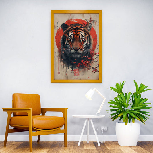 Tiger with Cherry Blossoms Asian Style Poster | Wall Art for Home & Office | High-Quality Print - High-Quality Visual Display