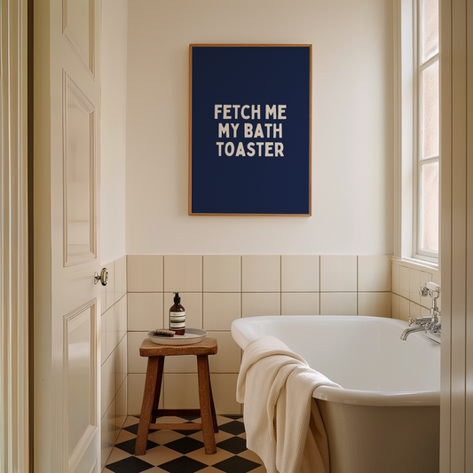 Fetch Me My Toaster Bath | White and Navy | Art Print - High-Quality Premium Wall Art Decor Sticker