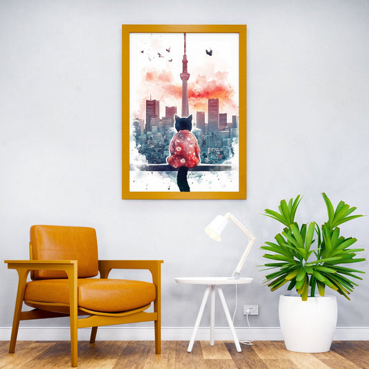 Tokyo Skyline Neko Asian Style Poster | Wall Art for Home & Office | High-Quality Print - High-Quality Visual Display