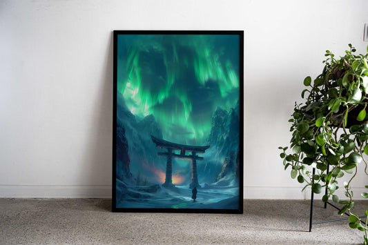 Torii Gate Aurora Borealis Asian Style Poster | Wall Art for Home & Office | High-Quality Print - High-Quality Visual Display