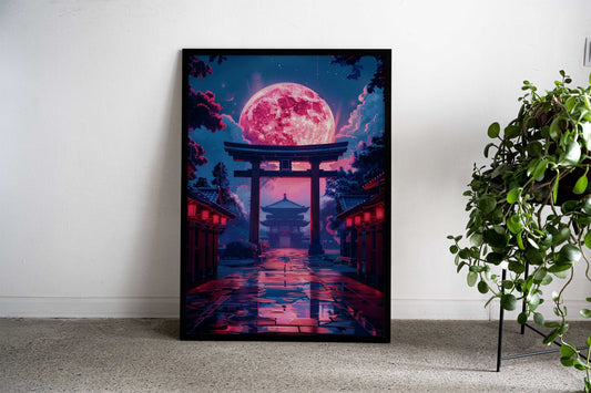 Torii Gate Moonlit Asian Style Poster | Wall Art for Home & Office | High-Quality Print - High-Quality Visual Display