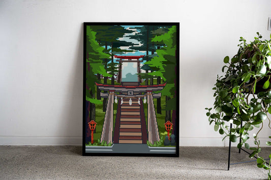 Torii Gate Shrine Pixel Asian Style Poster | Wall Art for Home & Office | High-Quality Print - High-Quality Visual Display