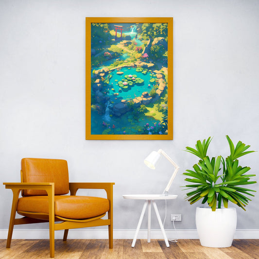 Torii Gate by the River Asian Style Poster | Wall Art for Home & Office | High-Quality Print - High-Quality Visual Display