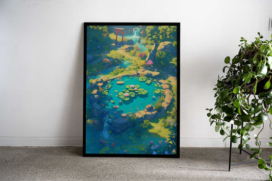 Torii Gate by the River Asian Style Poster | Wall Art for Home & Office | High-Quality Print - High-Quality Visual Display