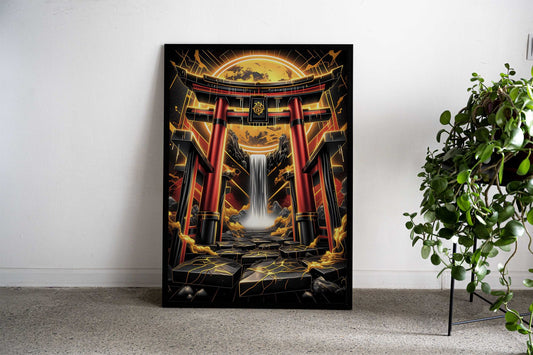 Torii Waterfall Gate Asian Style Poster | Wall Art for Home & Office | High-Quality Print - High-Quality Visual Display
