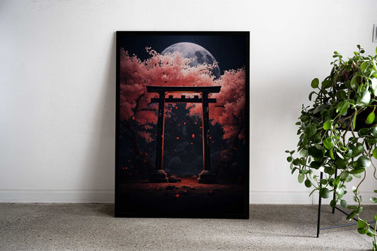 Torri Gate Night Mountain Asian Style Poster | Wall Art for Home & Office | High-Quality Print - High-Quality Visual Display