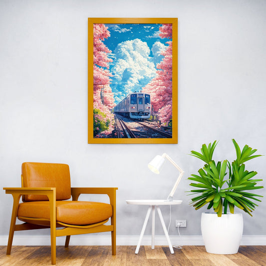 Train Through Cherry Blossoms Asian Style Poster | Wall Art for Home & Office | High-Quality Print - High-Quality Visual Display