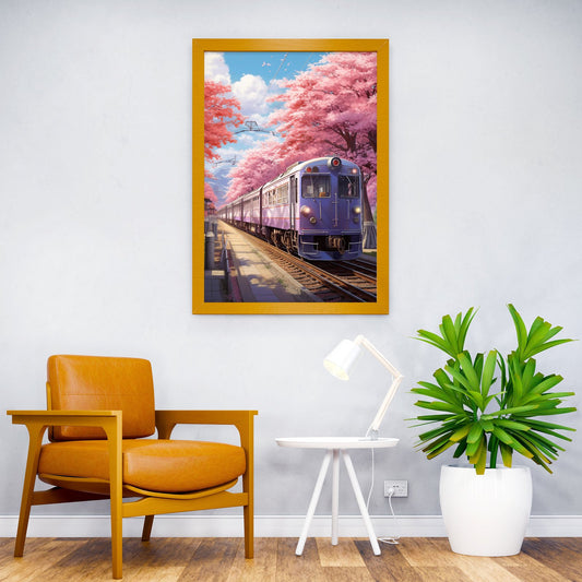 Train Under Cherry Blossoms Sakura Station Asian Style Poster | Wall Art for Home & Office | High-Quality Print - High-Quality Visual Display