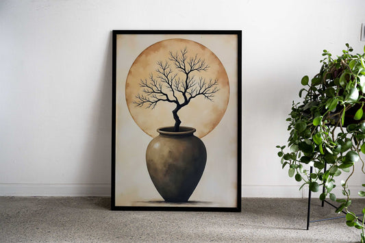 Tree in Pot Wabi sabi art Asian Style Poster | Wall Art for Home & Office | High-Quality Print - High-Quality Visual Display