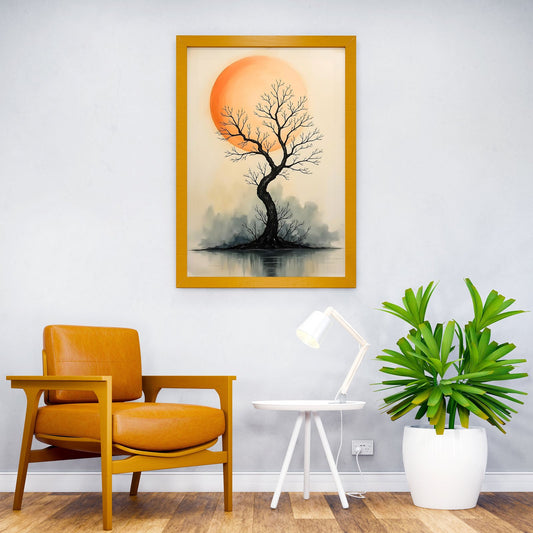 Tree standing tall against sunset wabi sabi art Asian Style Poster | Wall Art for Home & Office | High-Quality Print - High-Quality Visual Display