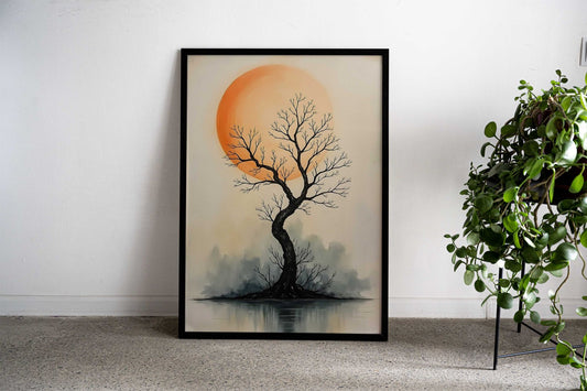 Tree standing tall against sunset wabi sabi art Asian Style Poster | Wall Art for Home & Office | High-Quality Print - High-Quality Visual Display