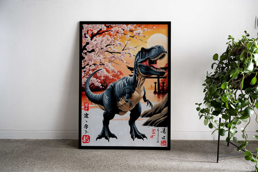 Trex Dinosaur Japan Paint Asian Style Poster | Wall Art for Home & Office | High-Quality Print - High-Quality Visual Display