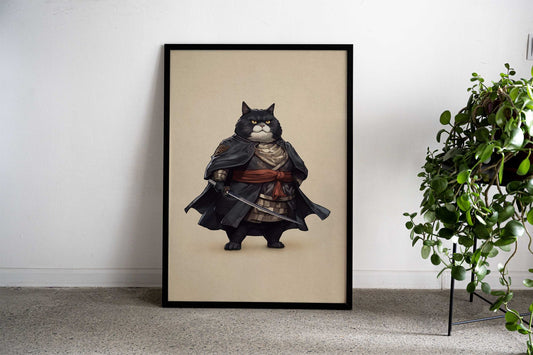 Tuxedo Cat Samurai Warrior Asian Style Poster | Wall Art for Home & Office | High-Quality Print - High-Quality Visual Display