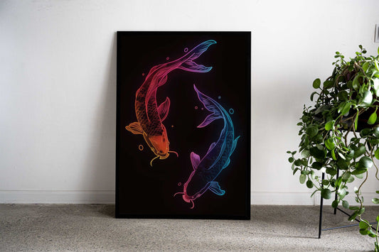 Two Koi Fish Japan Neon Asian Style Poster | Wall Art for Home & Office | High-Quality Print - High-Quality Visual Display