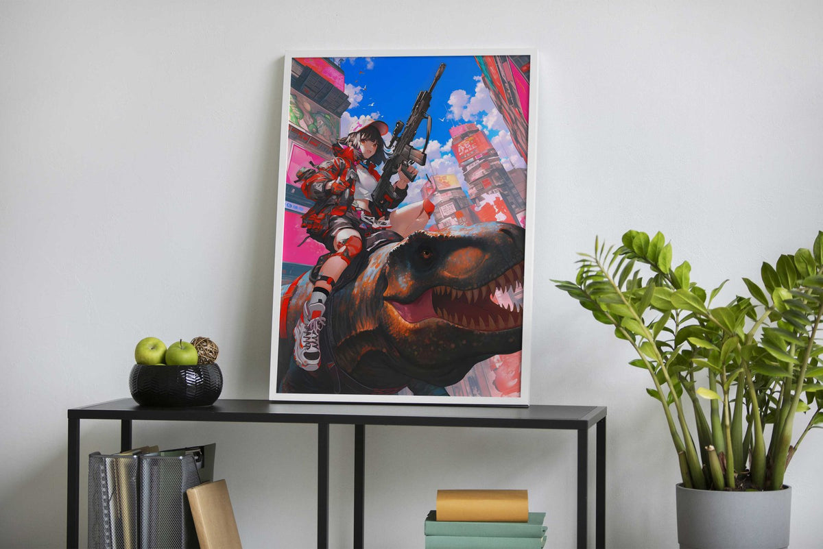 Urban Dino Rider Anime Asian Style Poster | Wall Art for Home & Office | High-Quality Print - High-Quality Visual Display