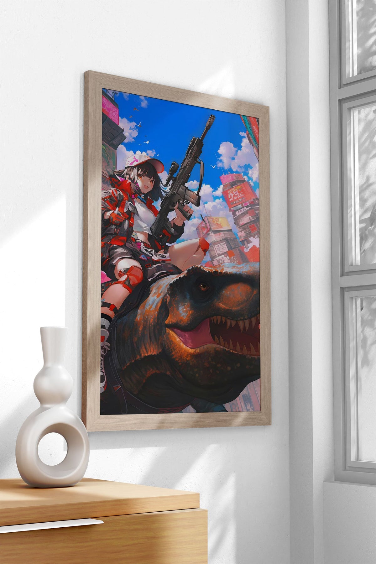 Urban Dino Rider Anime Asian Style Poster | Wall Art for Home & Office | High-Quality Print - High-Quality Visual Display