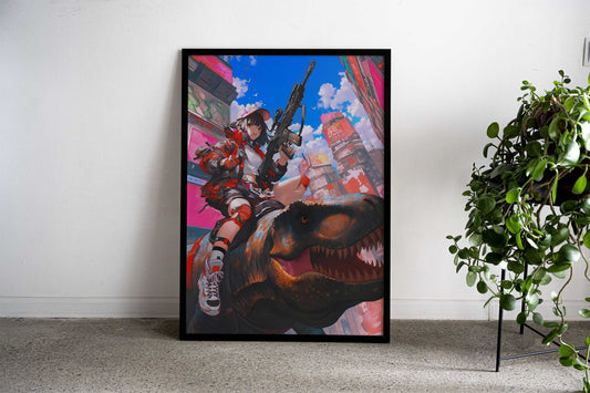 Urban Dino Rider Anime Asian Style Poster | Wall Art for Home & Office | High-Quality Print - High-Quality Visual Display