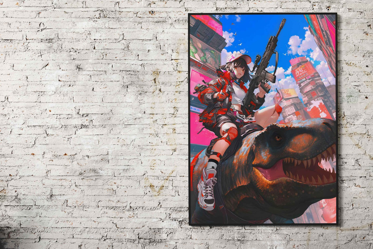 Urban Dino Rider Anime Asian Style Poster | Wall Art for Home & Office | High-Quality Print - High-Quality Visual Display