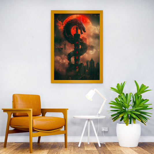 Urban Dragon Red Moon Asian Style Poster | Wall Art for Home & Office | High-Quality Print - High-Quality Visual Display