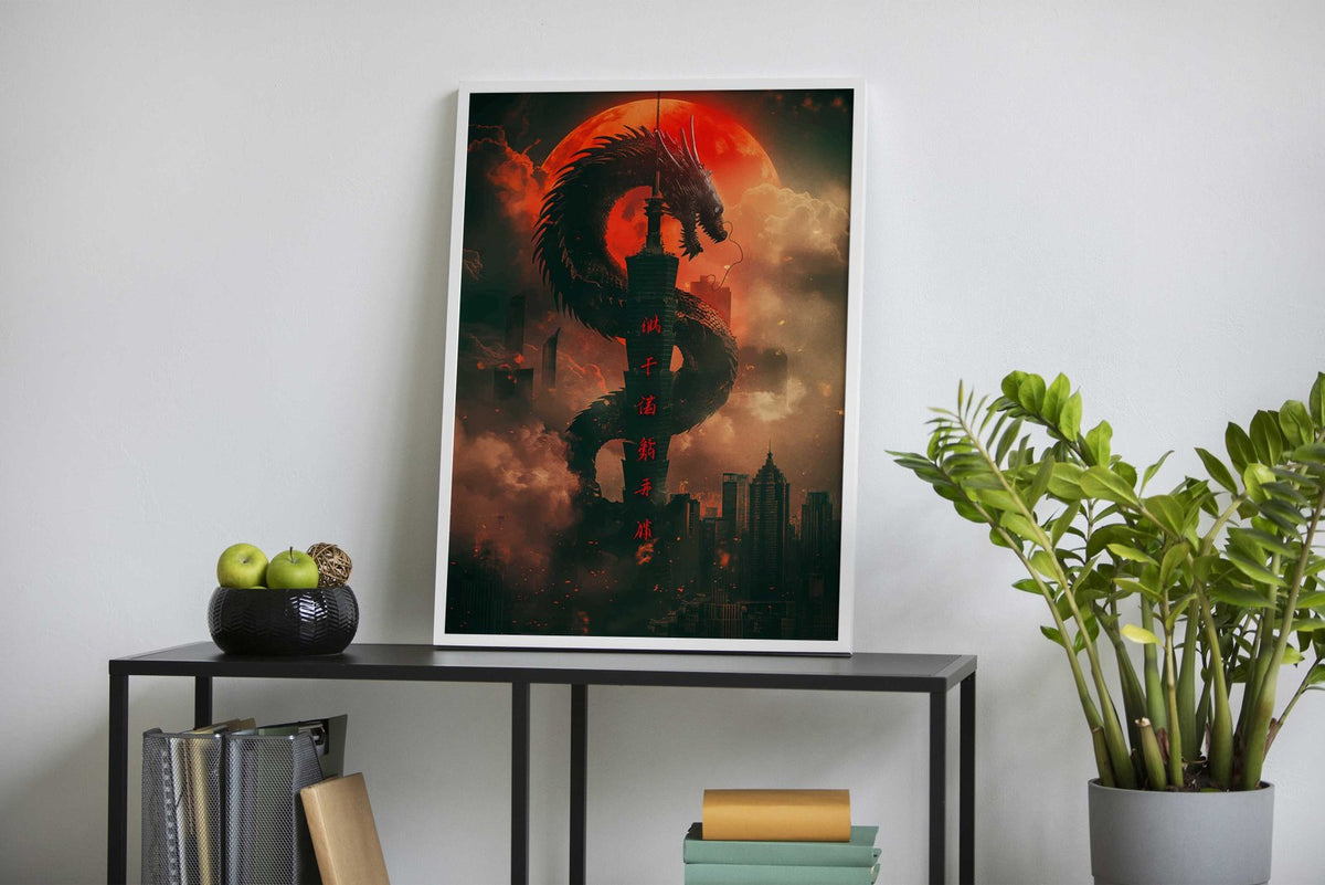 Urban Dragon Red Moon Asian Style Poster | Wall Art for Home & Office | High-Quality Print - High-Quality Visual Display