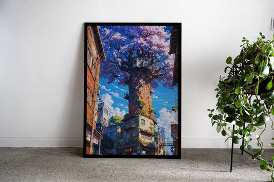 Urban Sakura Sanctuary Asian Style Poster | Wall Art for Home & Office | High-Quality Print - High-Quality Visual Display