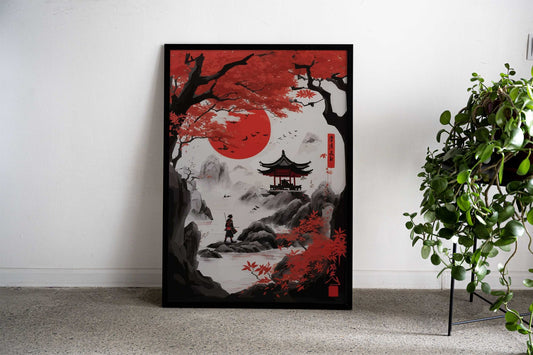 Vibrant red Japanese scene Asian Style Poster | Wall Art for Home & Office | High-Quality Print - High-Quality Visual Display
