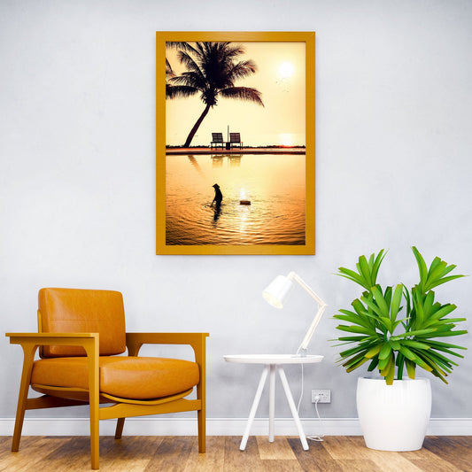 Vietnamese silhouette fisherman sunset pool Asian Style Poster | Wall Art for Home & Office | High-Quality Print - High-Quality Visual Display