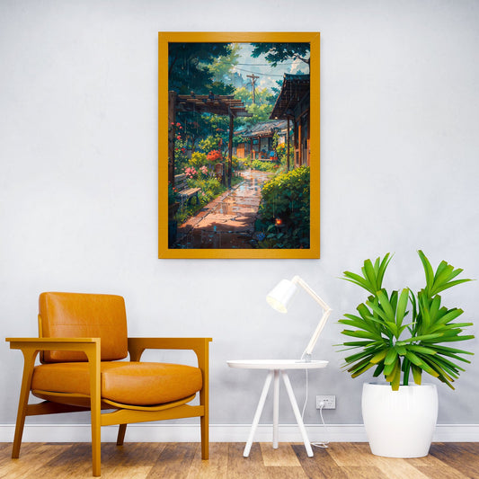Village Rain Asian Style Poster | Wall Art for Home & Office | High-Quality Print - High-Quality Visual Display