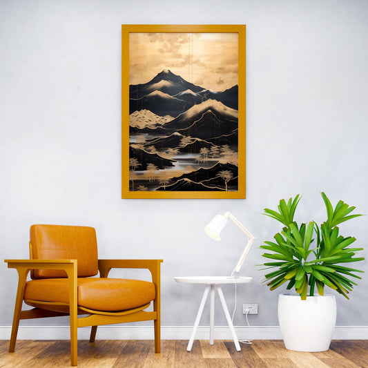 Vintage Gold Mountains Asian Style Poster | Wall Art for Home & Office | High-Quality Print - High-Quality Visual Display
