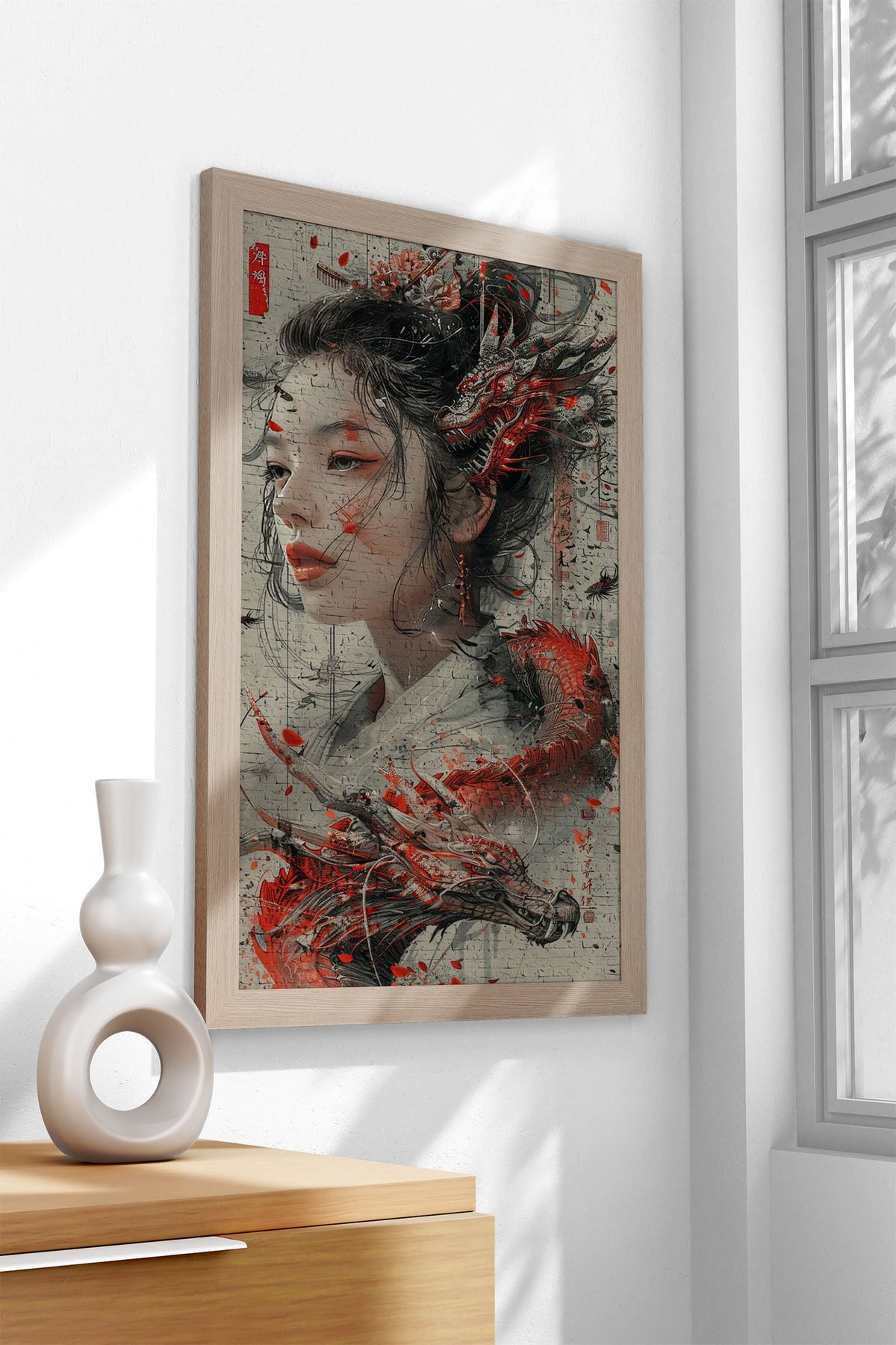Vintage dragon geisha Asian Style Poster | Wall Art for Home & Office | High-Quality Print - High-Quality Visual Display