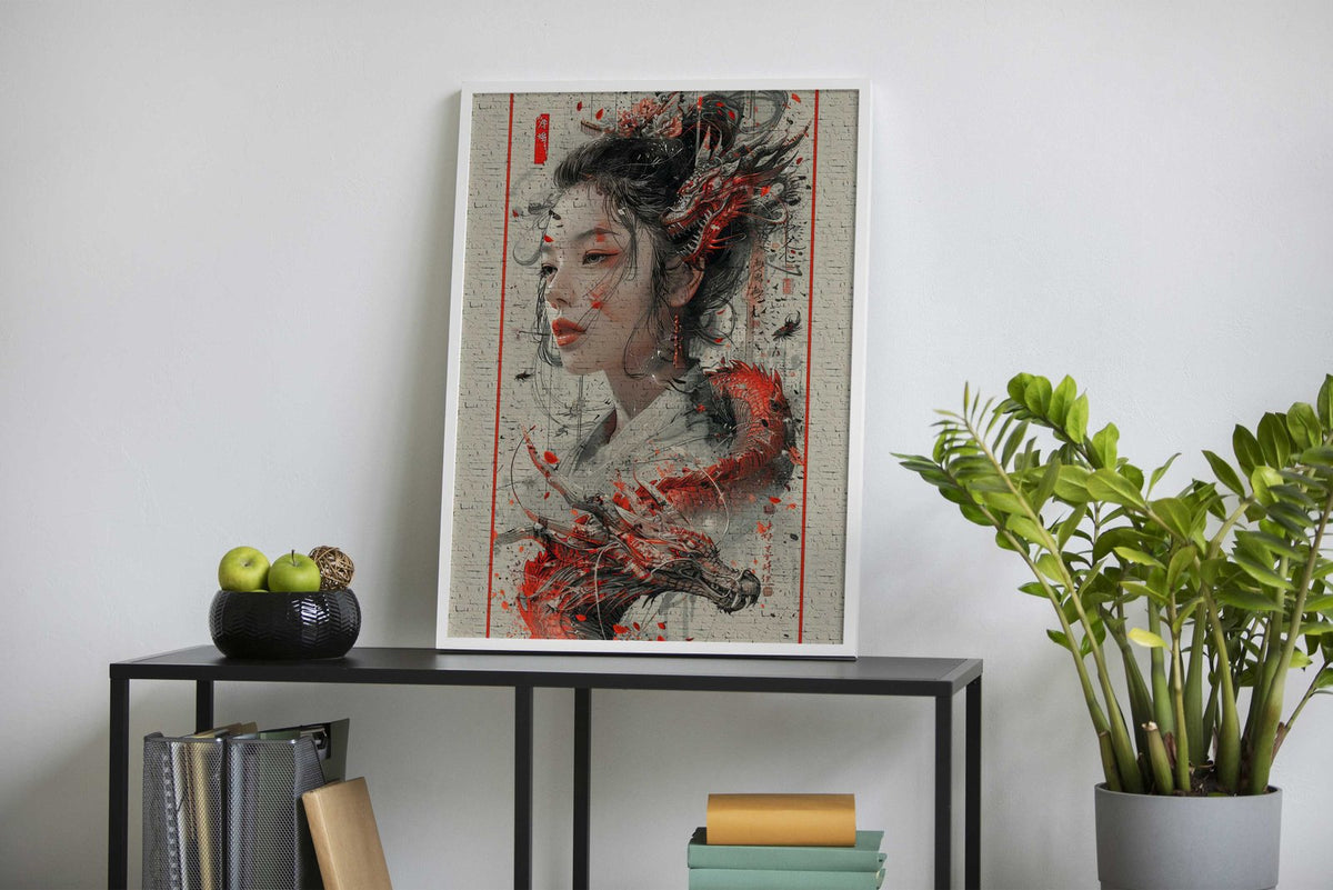 Vintage dragon geisha Asian Style Poster | Wall Art for Home & Office | High-Quality Print - High-Quality Visual Display